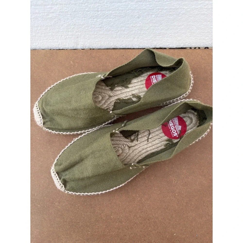 Diegos Handmade in Spain Olive‎ Green Canvas Espadrilles Jute Slip On Flats 37
